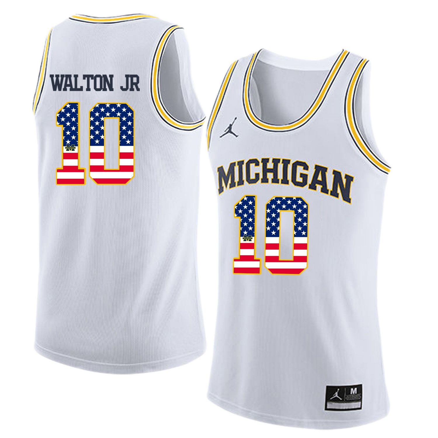 Men Jordan University of Michigan Basketball White #10 walton jr Flag Customized NCAA Jerseys->customized ncaa jersey->Custom Jersey